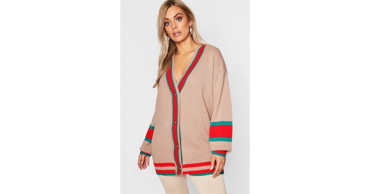 plus contrast stripe oversized cardigan