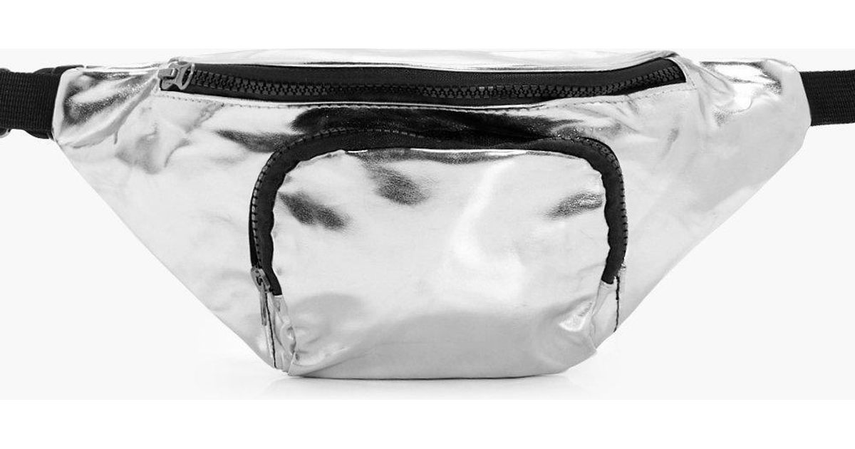 black and silver bum bag