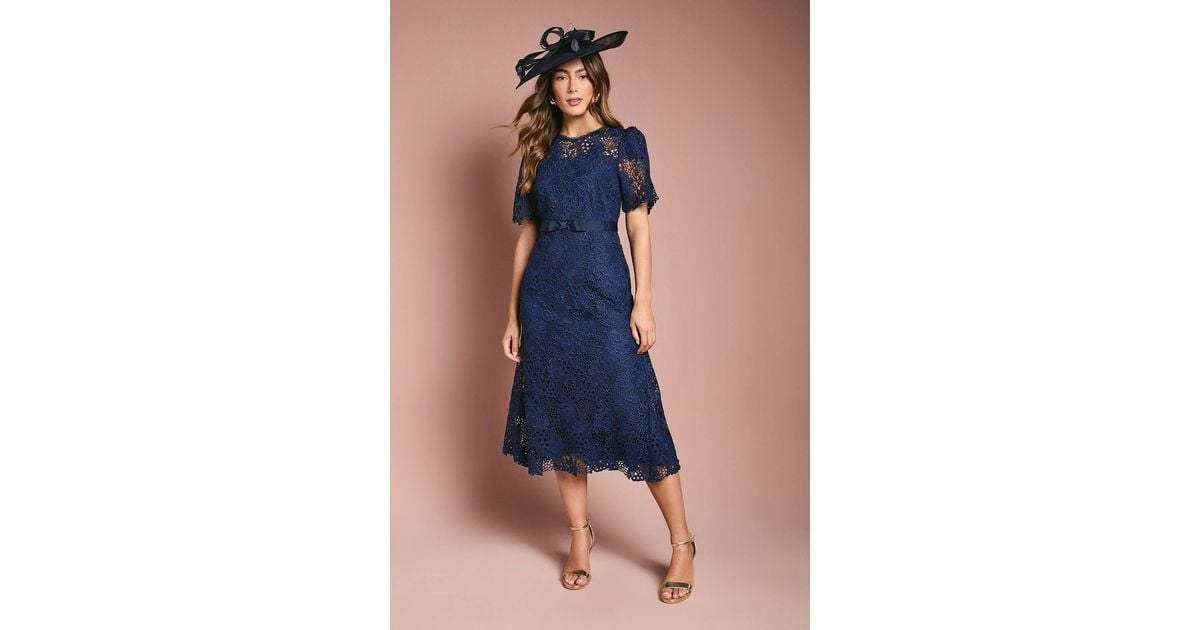 coast lace midi dress with bow belt Coast Women's Lace Midi Dress With Bow Belt in Berry | Size: 12