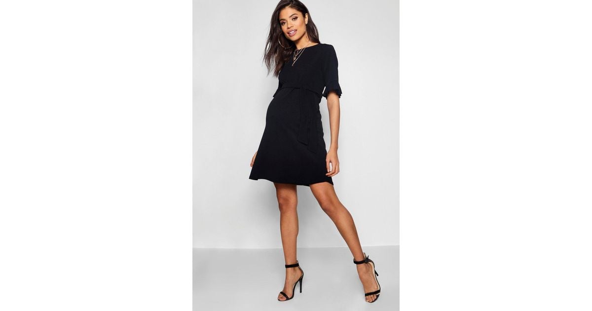 maternity ruffle tie waist smock dress