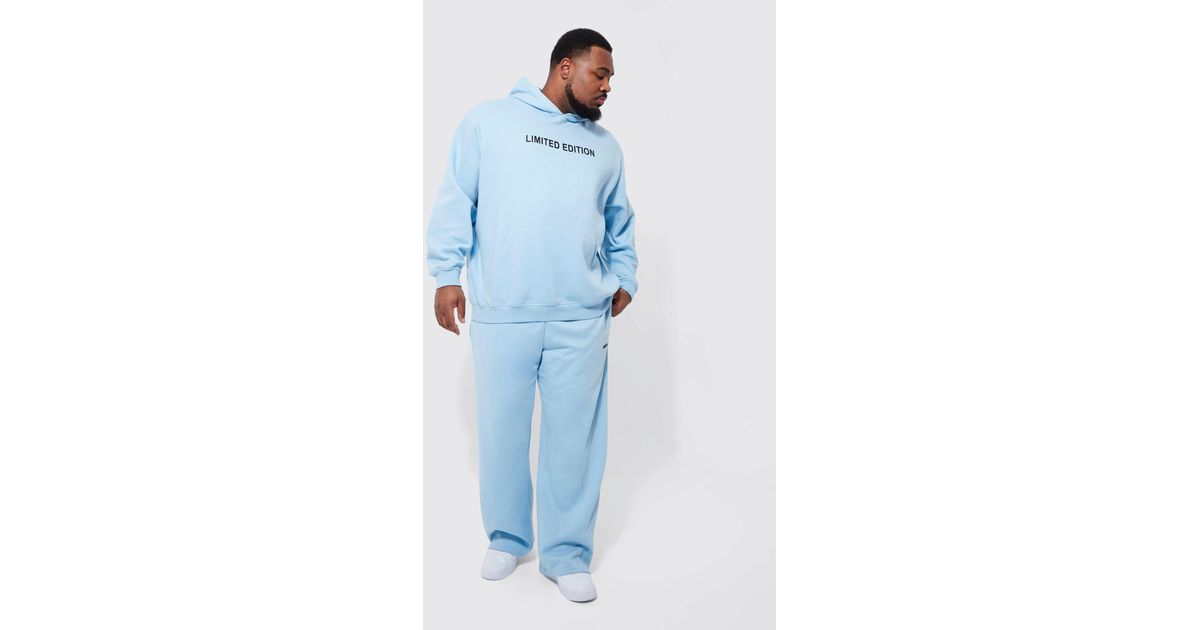 Boohoo Plus Lightweight Man Oversized Hooded Tracksuit in Blue Lyst