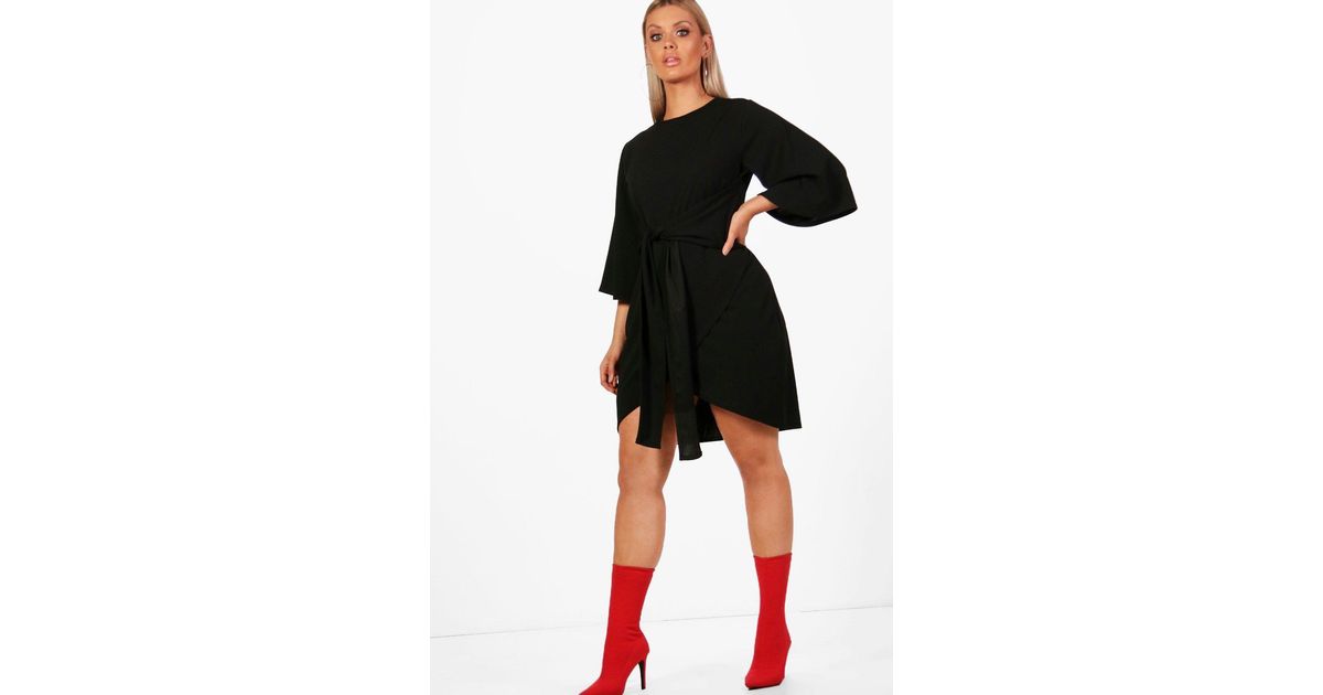 kimono sleeve tie waist wrap dress