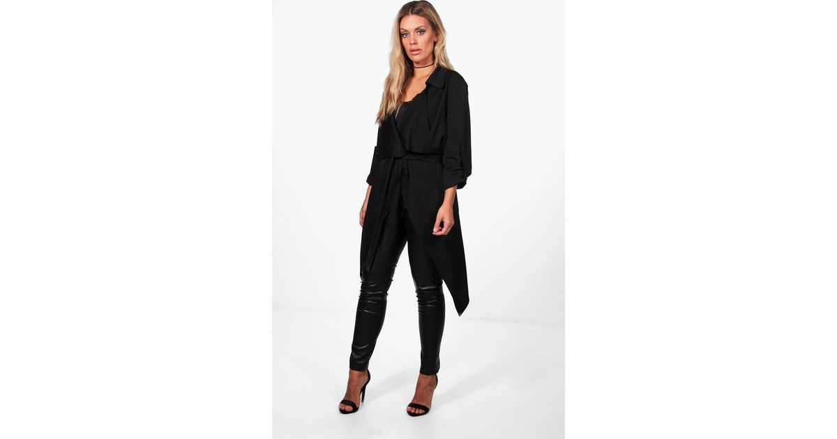 black belted duster coat
