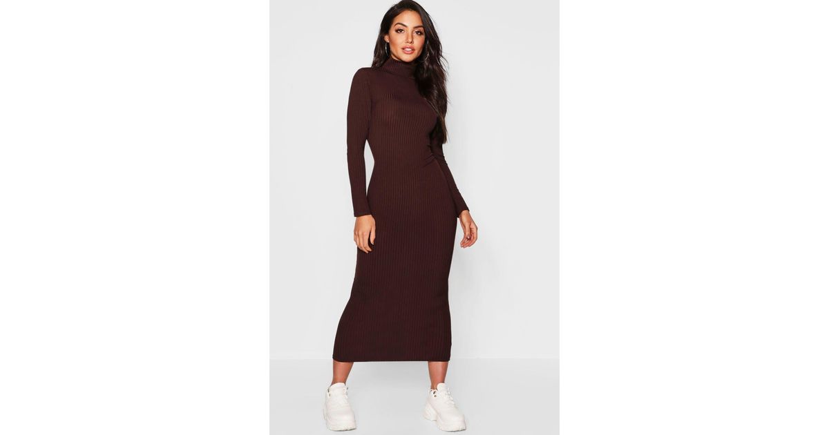 Boohoo Jumbo Rib Turtleneck Midi Dress 