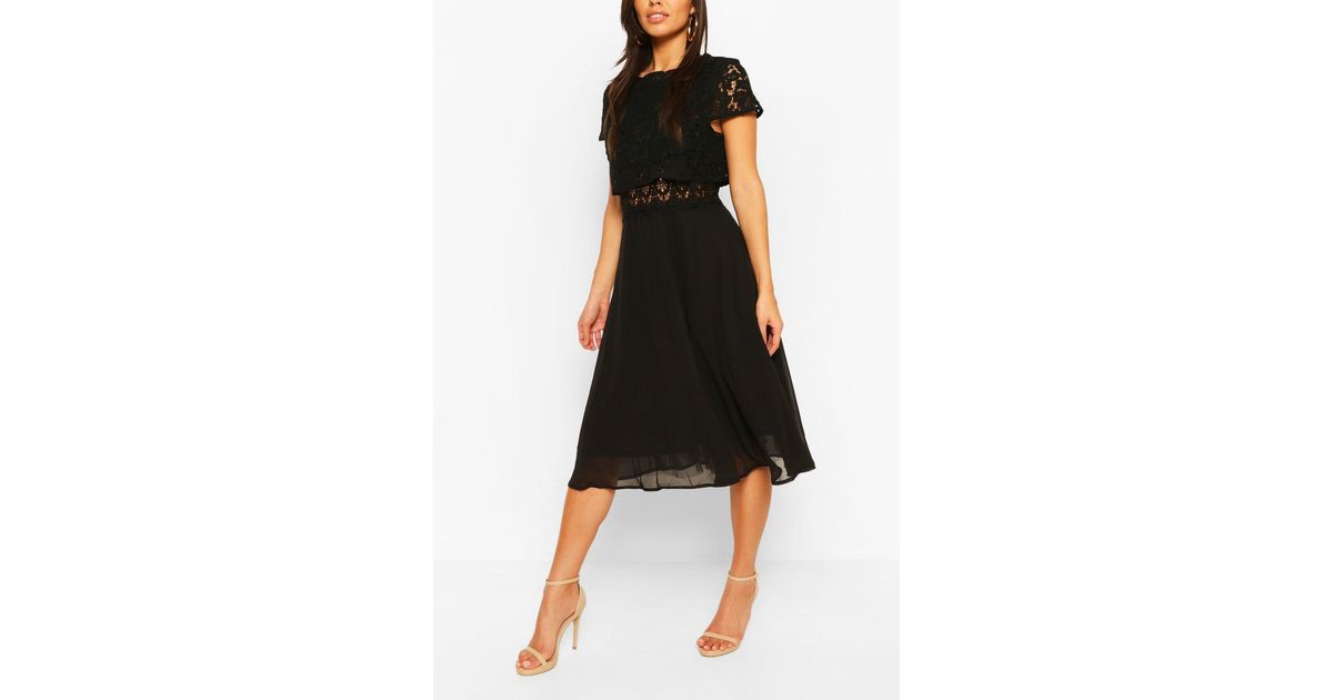 boohoo lace top chiffon skater dress