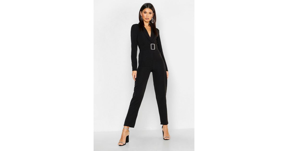 Boohoo Jumpsuit Woven Buckle Diamante Belted Blazer tQrxhdCs