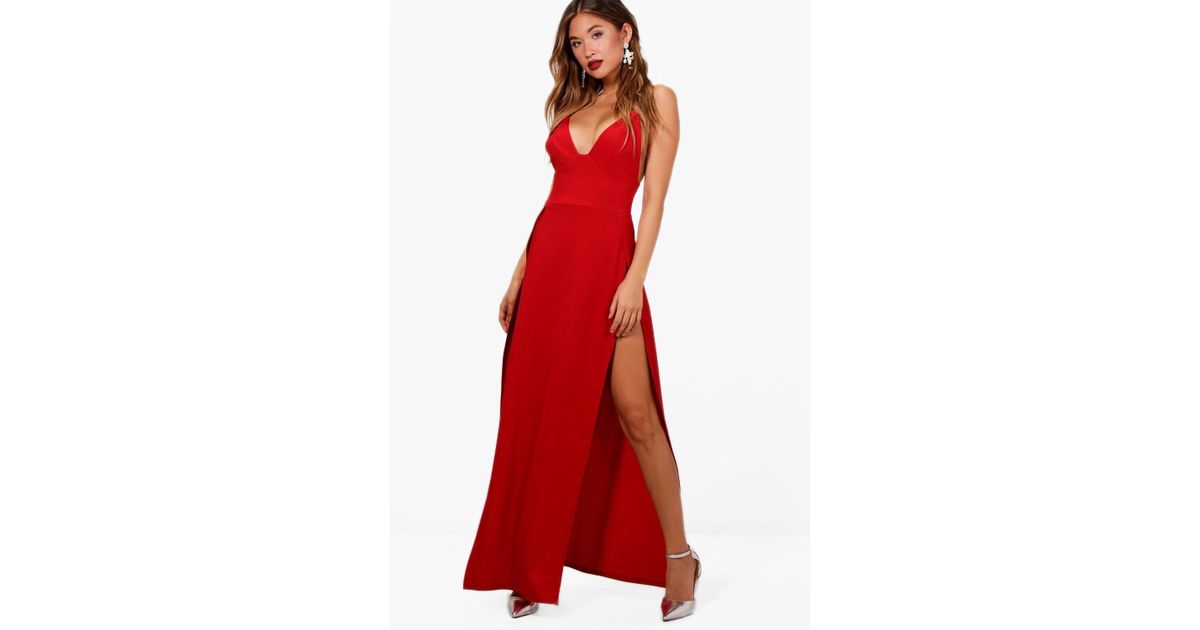boohoo red long dress