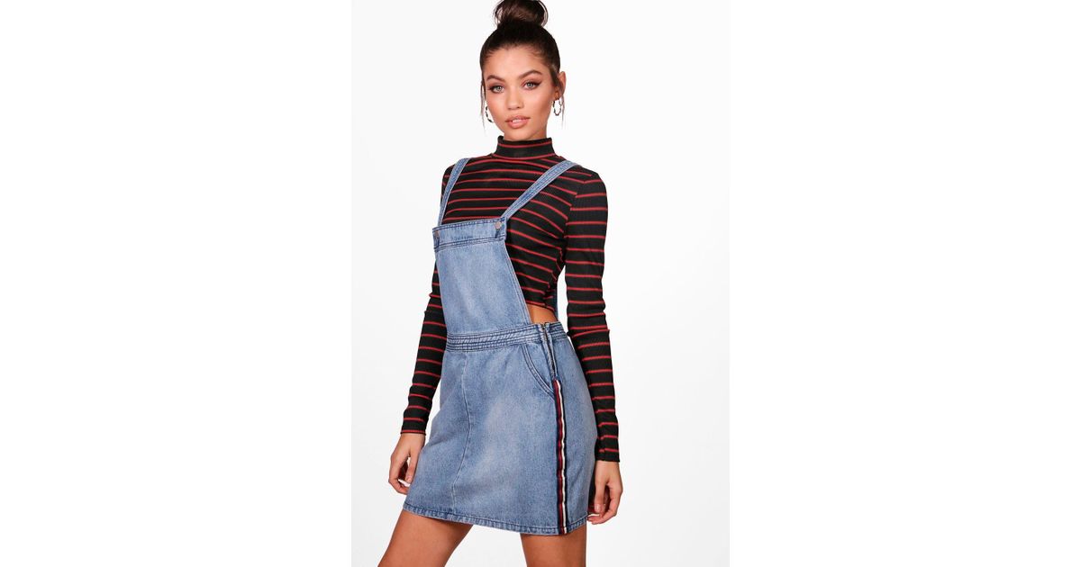 boohoo denim pinafore dress