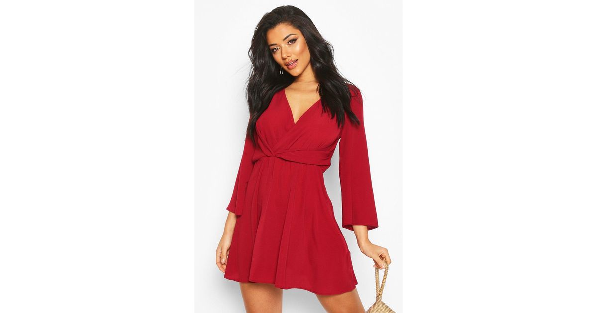 Boohoo Tie Detail Flared Sleeve Skater 