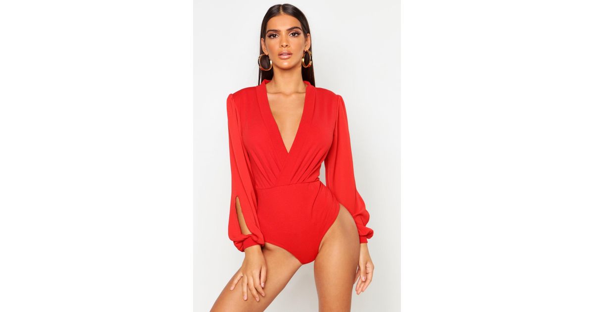 wrap chiffon sleeve bodysuit