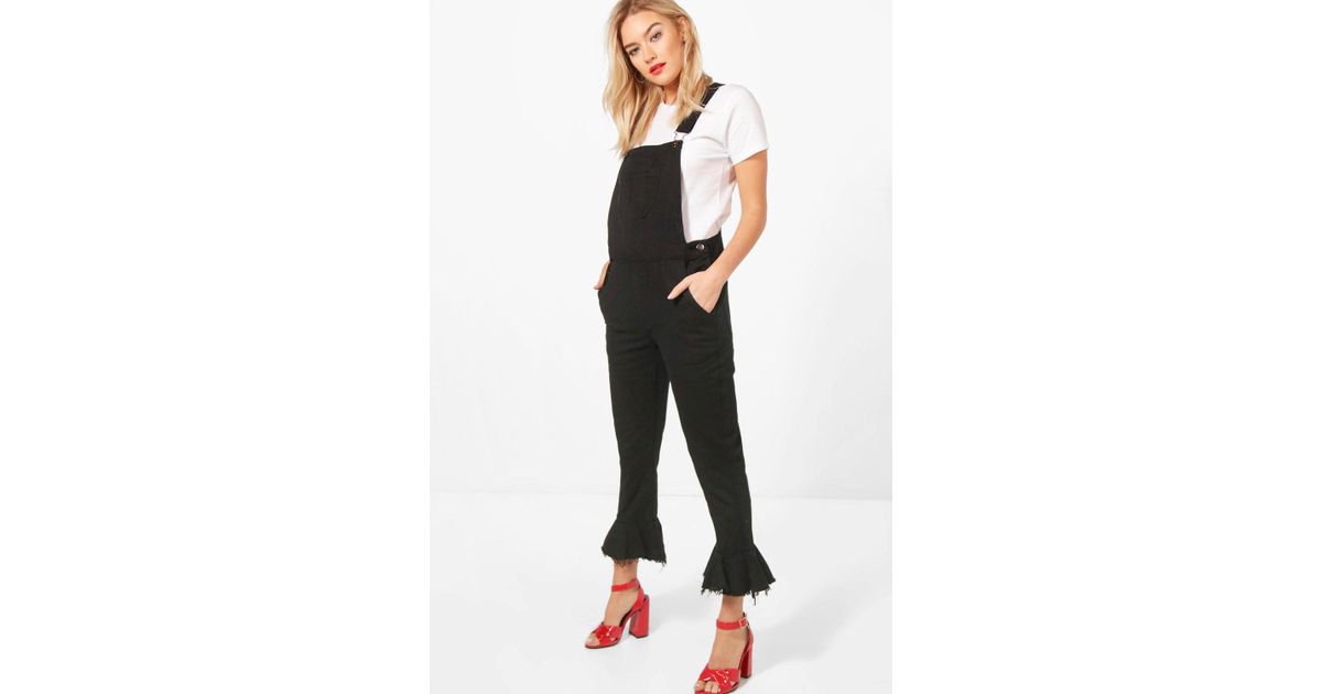 Boohoo black dungarees Clearance