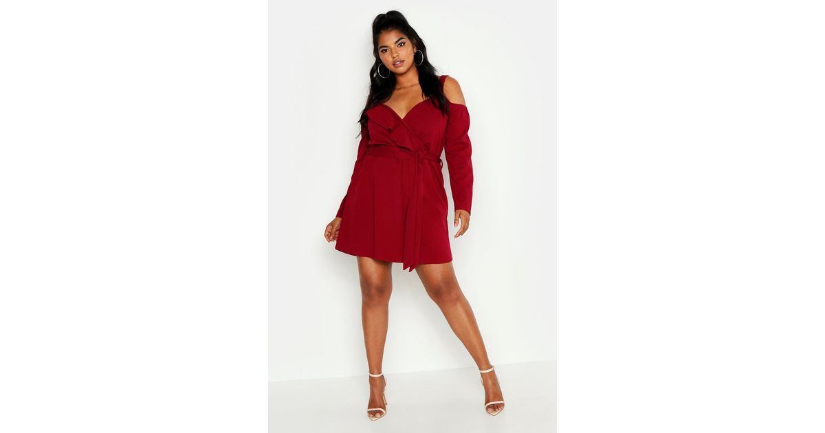 boohoo red long sleeve dress