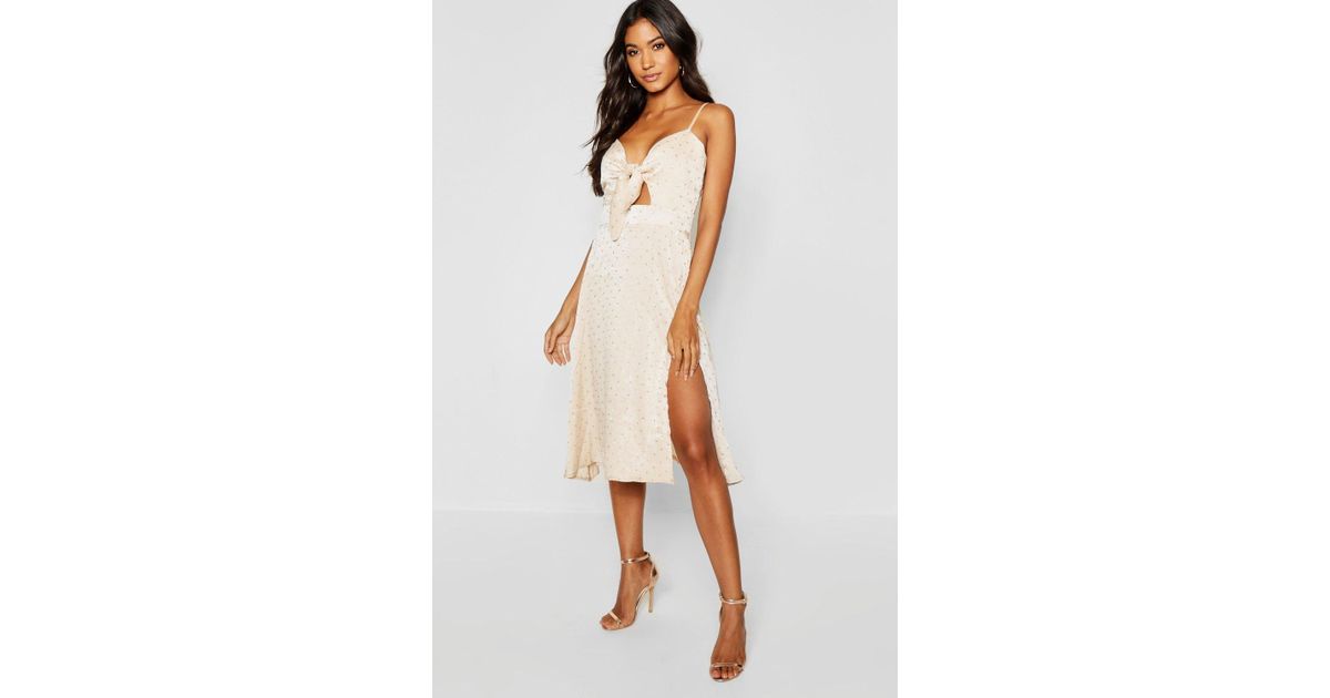 boohoo satin polka dot dress