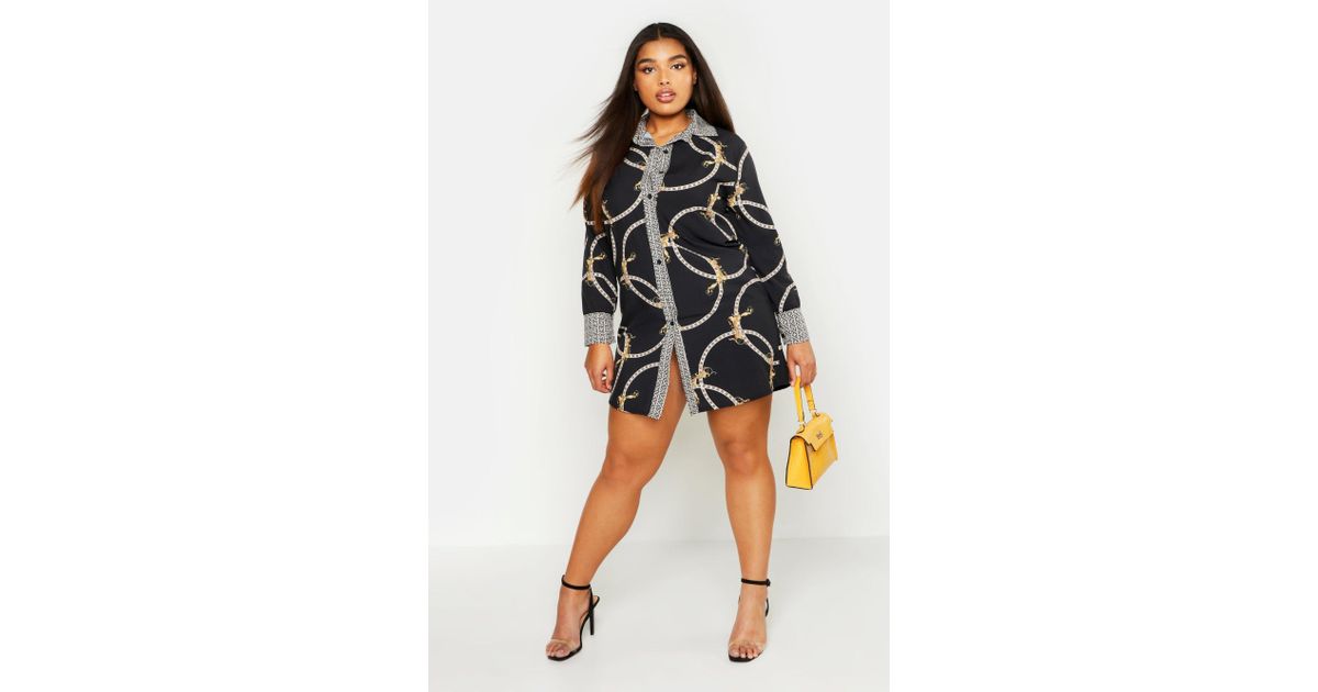 boohoo geo print shirt dress