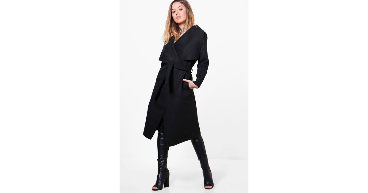 black waterfall coat petite