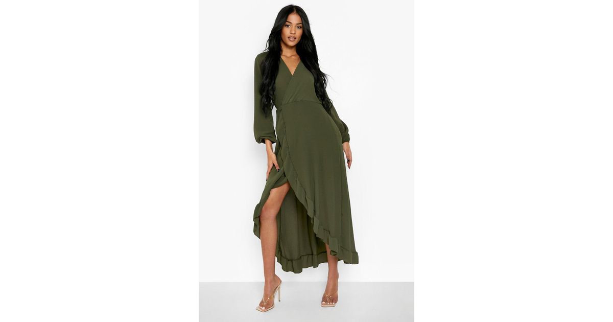 Boohoo Tall Ruffle Midaxi Wrap Dress in Green | Lyst Canada