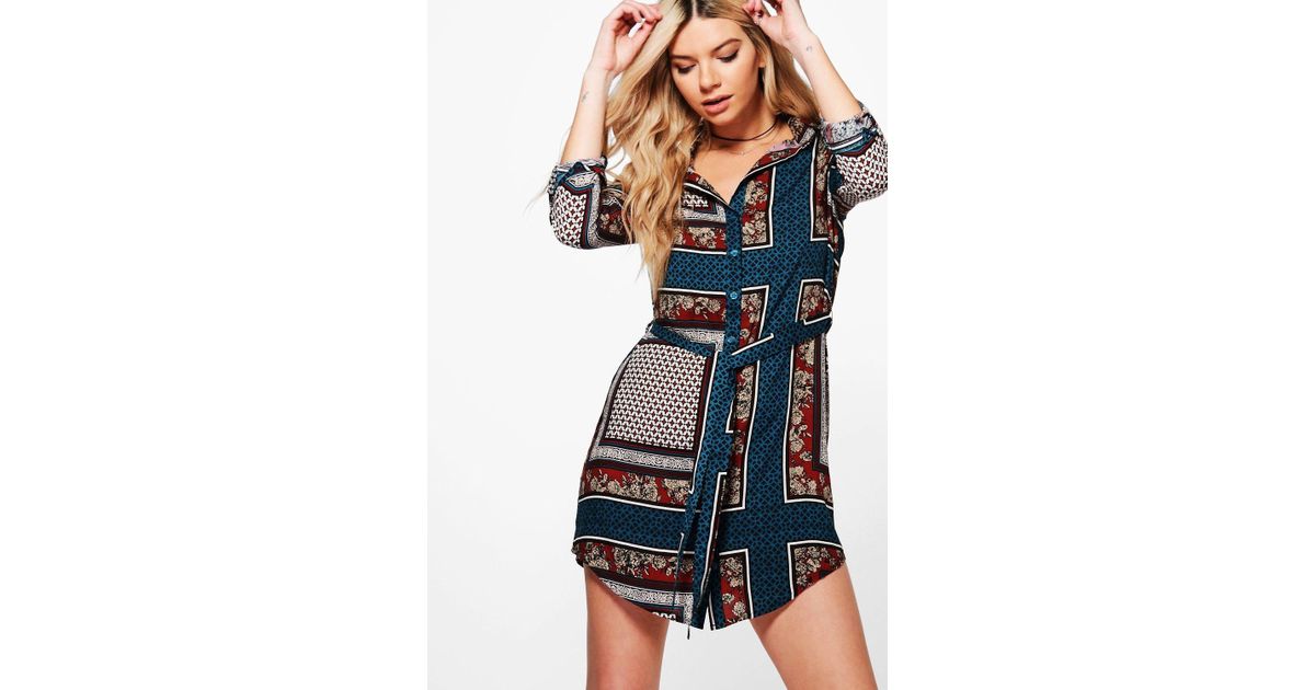 boohoo paisley shirt dress