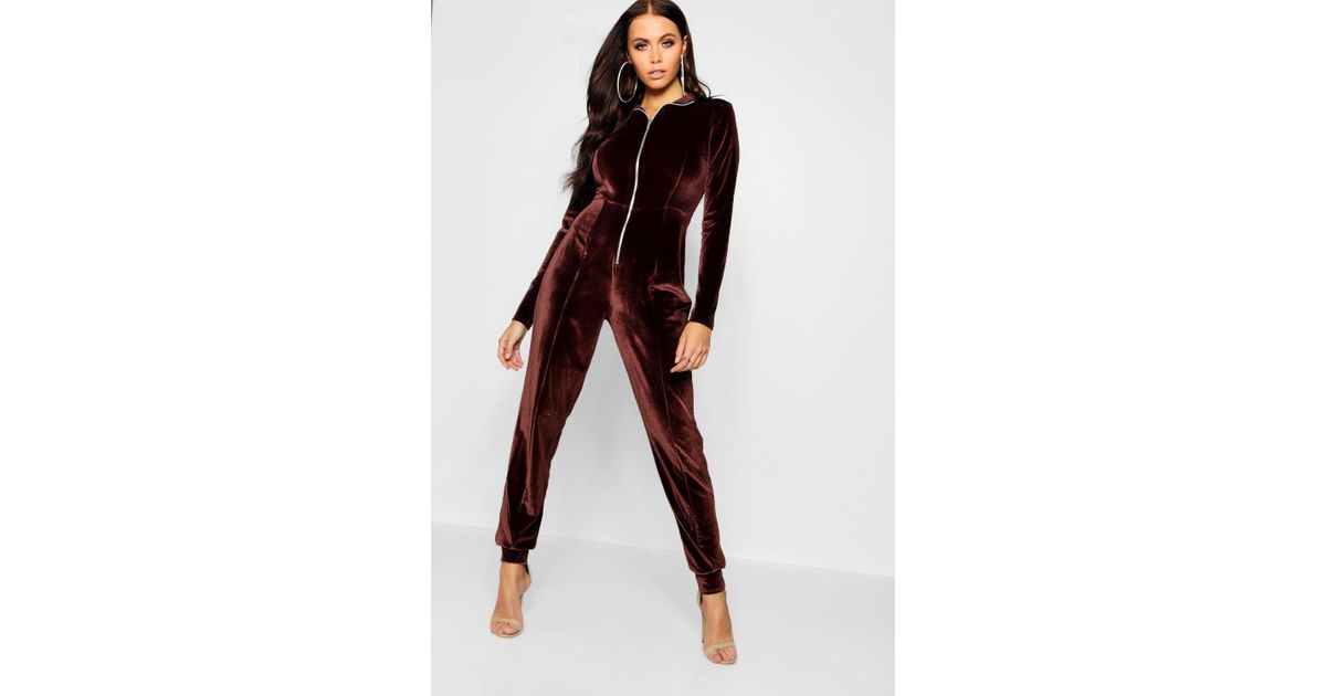 velvet zip up jumpsuit