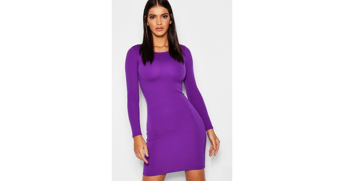 Long Sleeved Bodycon Dress in Purple 