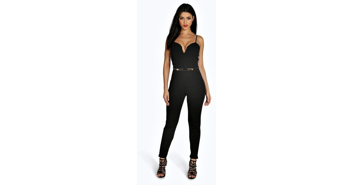 plunge belted jumpsuit