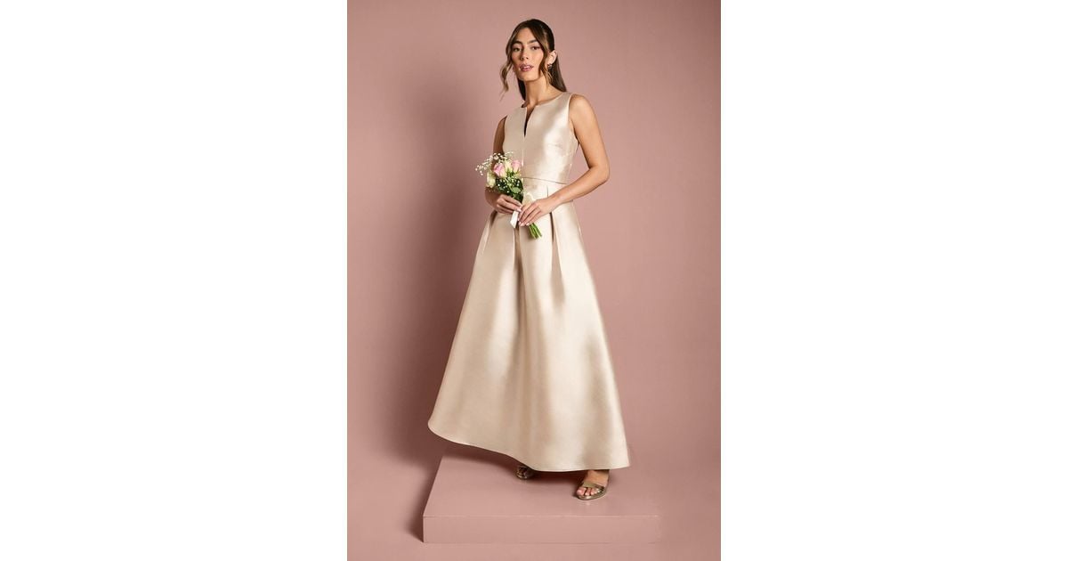 Coast Twill Notch Neck Neck Fit And Flare Bridesmaid Dress in Natural | Lyst