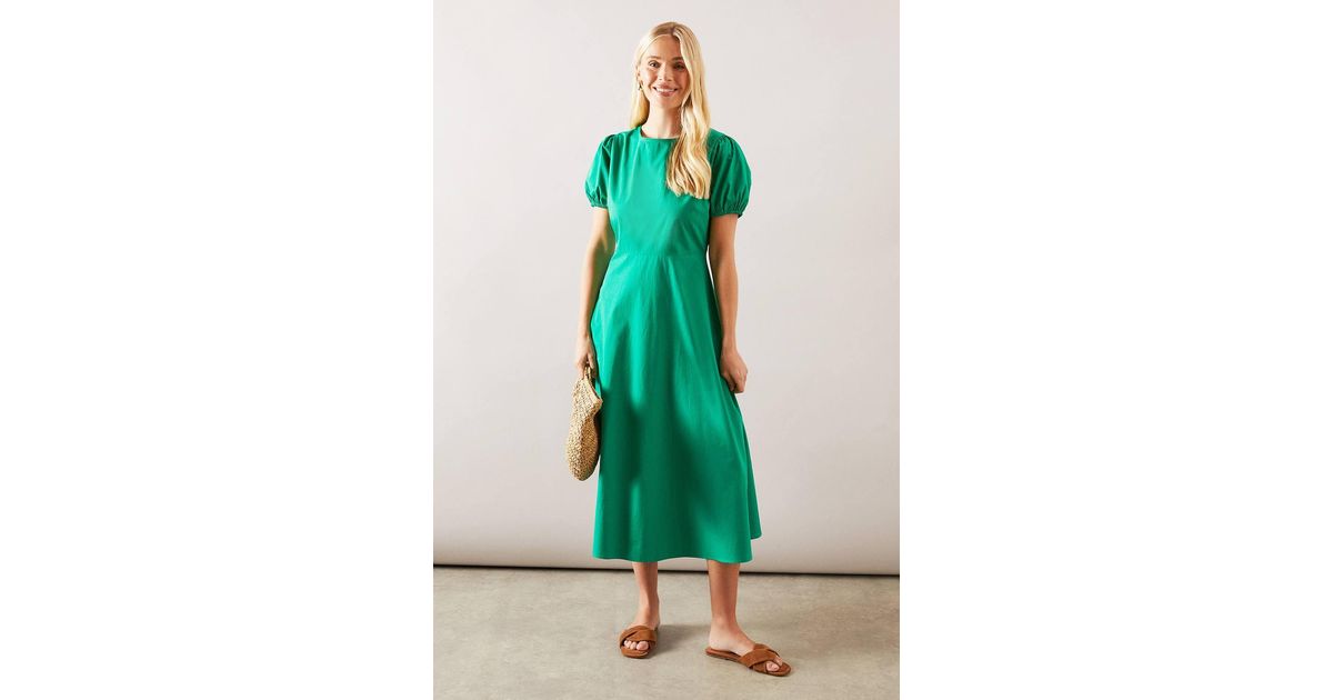 Wavlynn French Tea Green Print Cotton Dress Sleeveless Midi For Summer Comfort And Travel main image 0