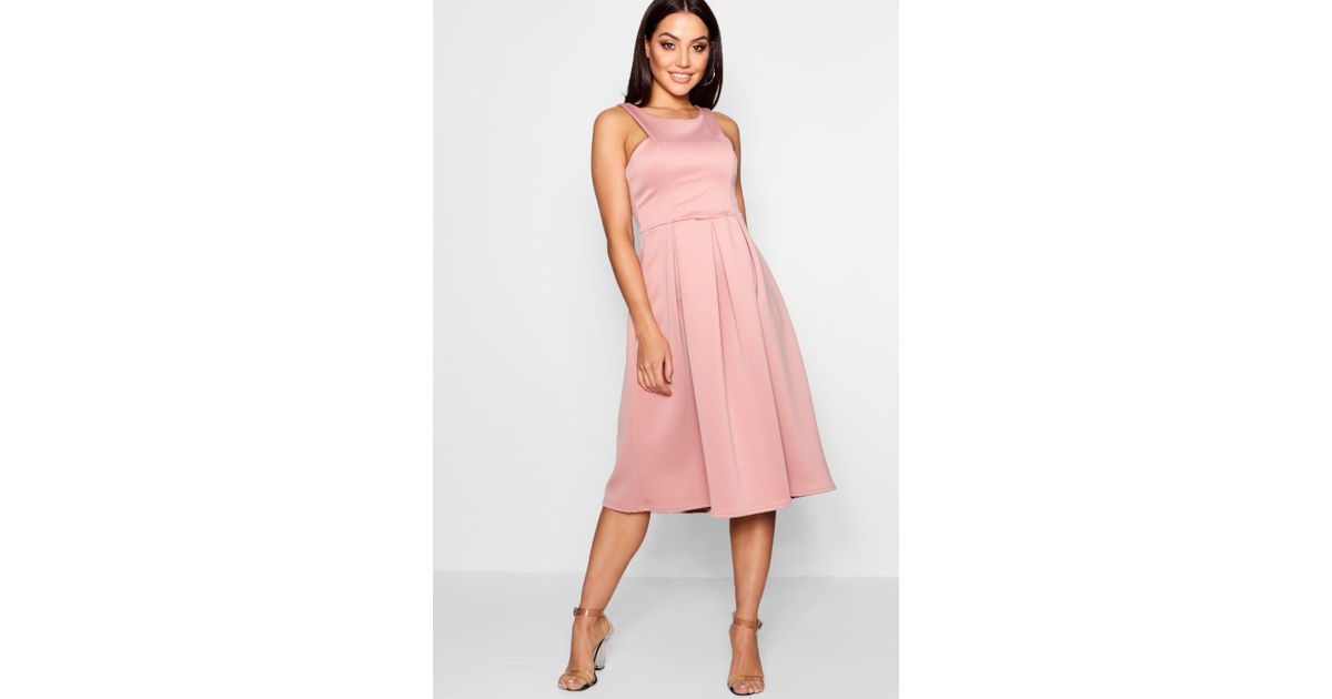 scuba cutaway neckline midi dress