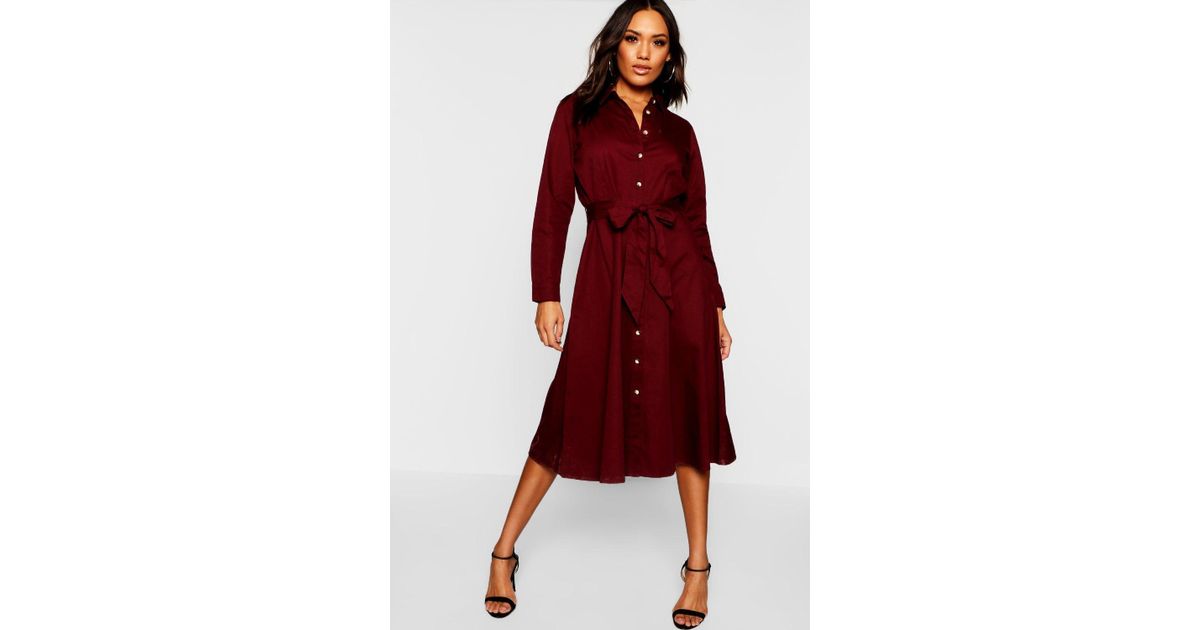 belted utility midi shirt dress