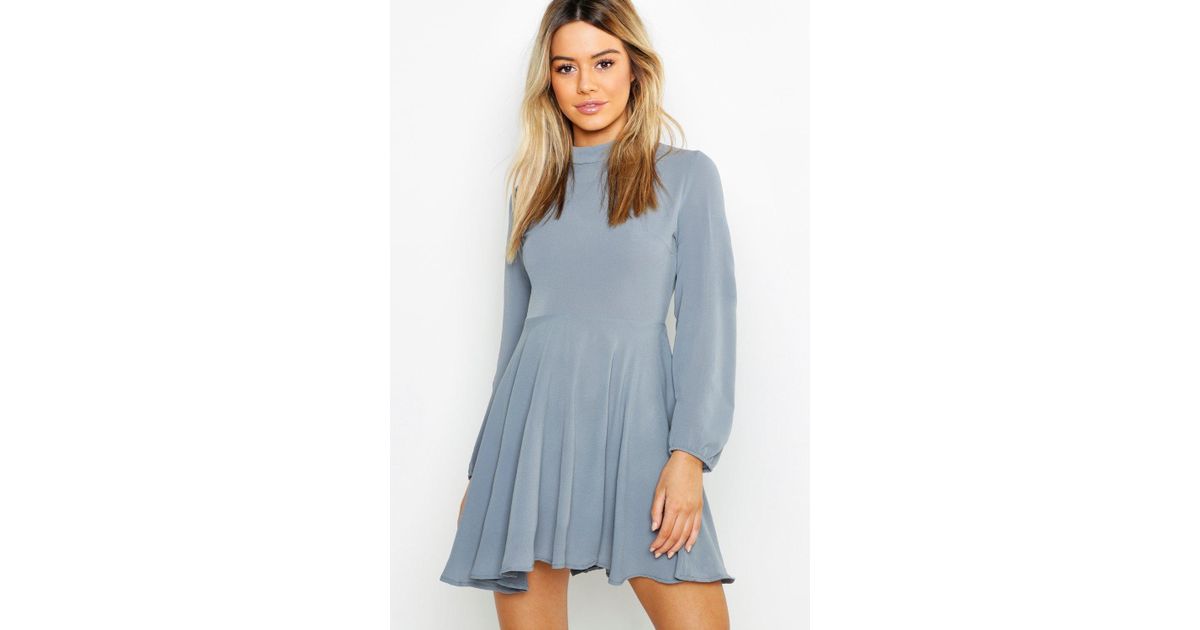 high neck long sleeve skater dress