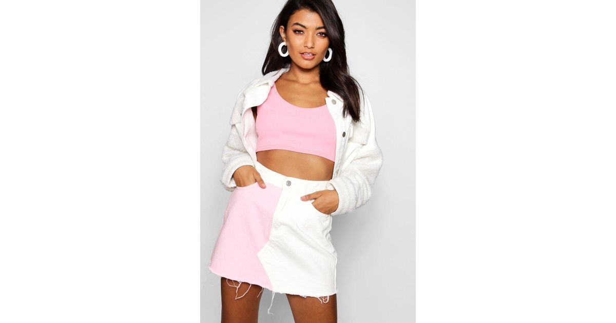 boohoo pink denim skirt