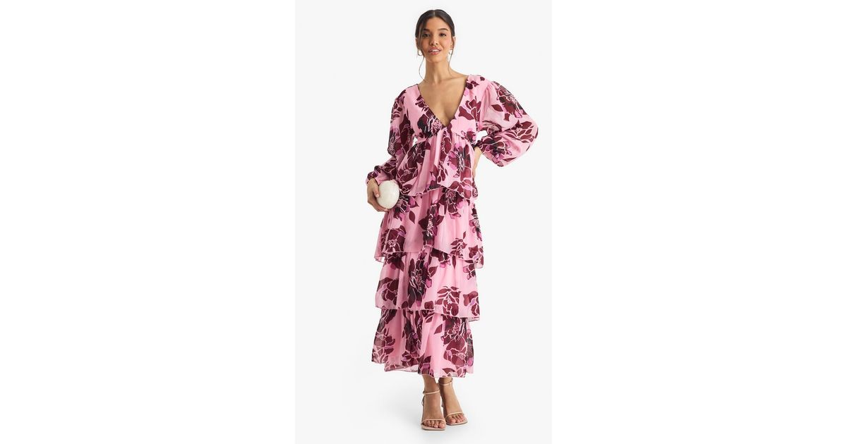 chiffon frill detail plunge midaxi dress Women's Sage Chiffon Frill Detail Plunge Midaxi Dress