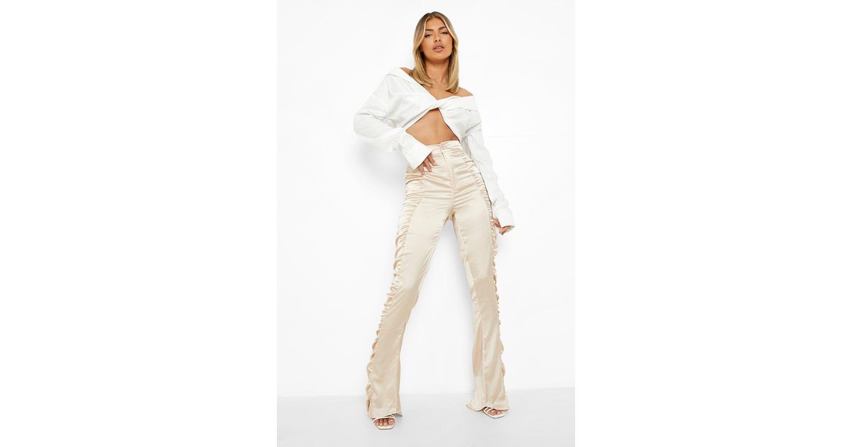 Boohoo Ruched Side Satin Flared 