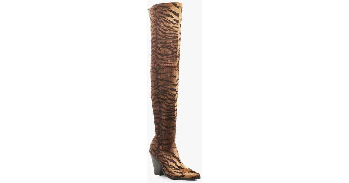 tiger print thigh high boots