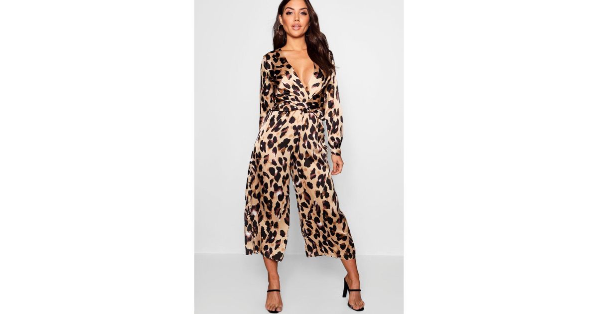leopard print satin jumpsuit