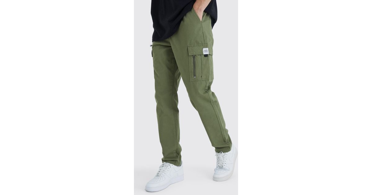Boohoo Tall Elastic Relaxed Cargo Zip Detail Trouser in Green