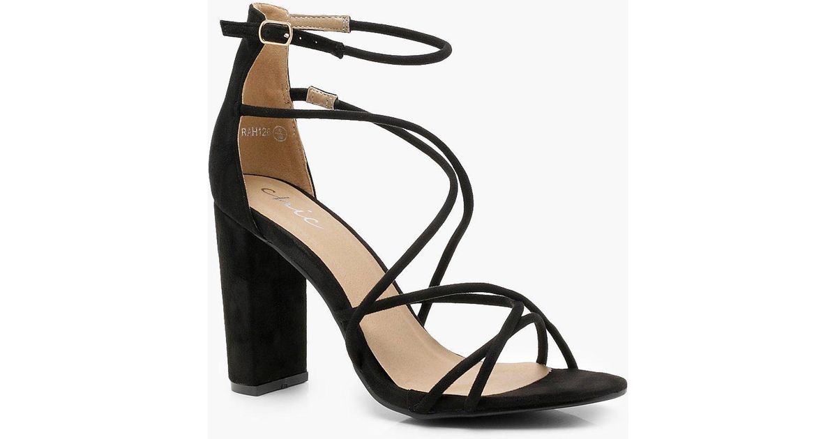 Boohoo Suede Strappy Block Heel Sandals 