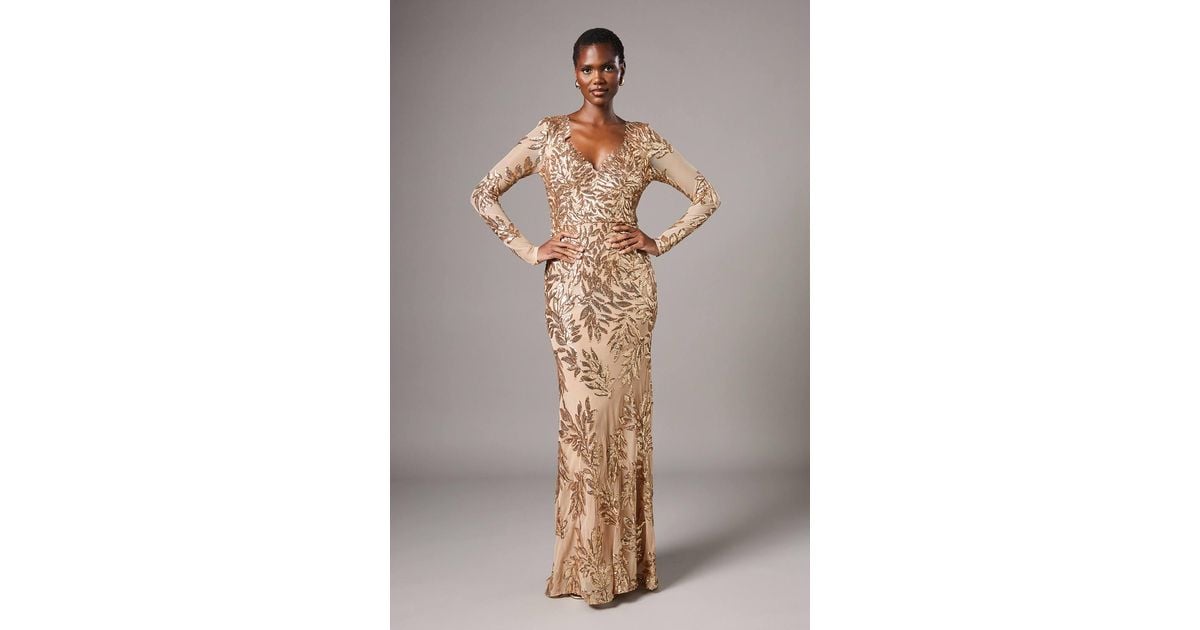 Coast Long Sleeve Floral Sequin Maxi Dress in Metallic