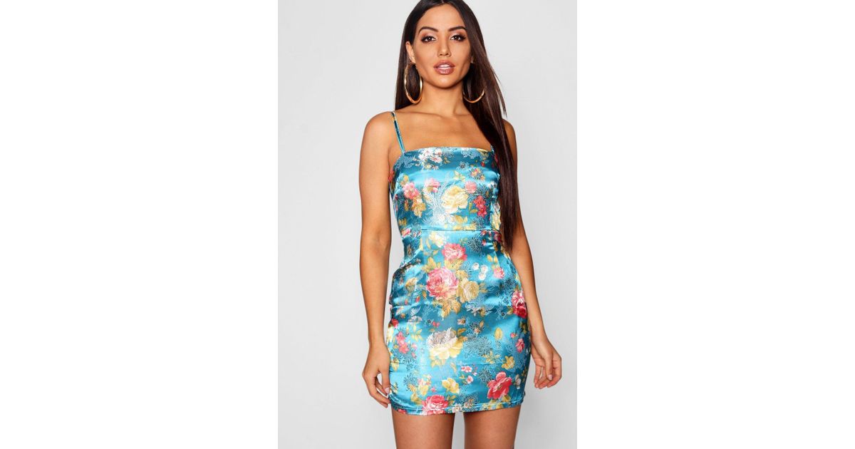 satin square neck bodycon dress
