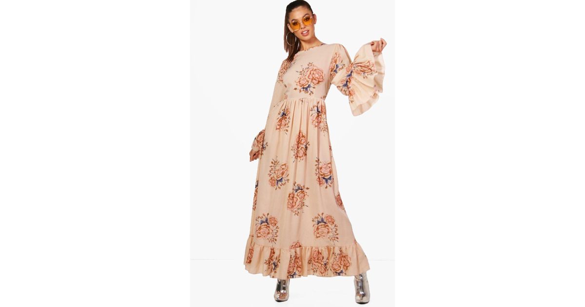 ruffle hem and sleeve maxi dress
