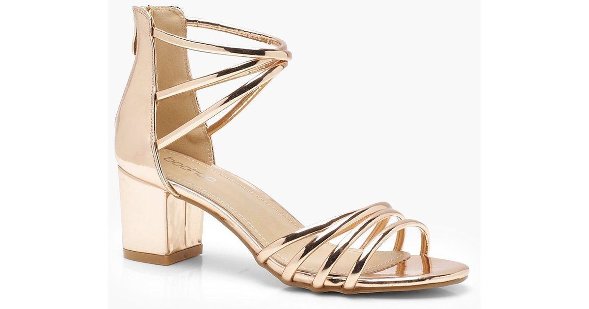 gold strappy low heels