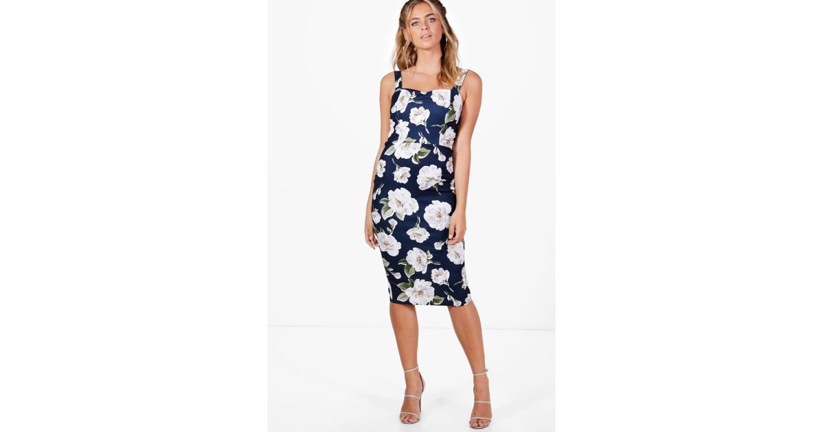 boohoo plunge midi dress with sweetheart neckline and side split in black
