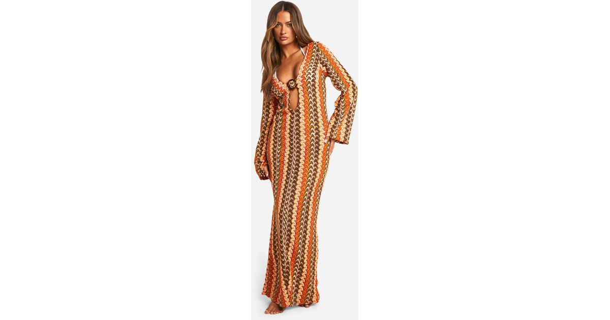 Boohoo Stripe Knit O-Ring Beach Maxi Dress in Orange | Lyst Boohoo Stripe Knit O-Ring Beach Maxi Dress in Orange | Lyst