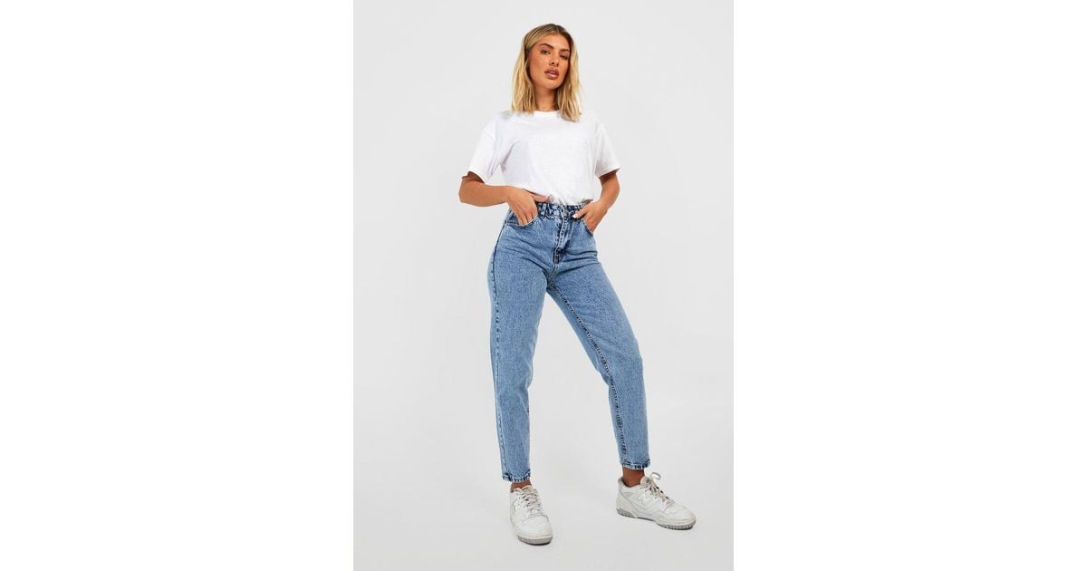 Boohoo Acid Wash High Waisted Mom Jeans in Blue | Lyst