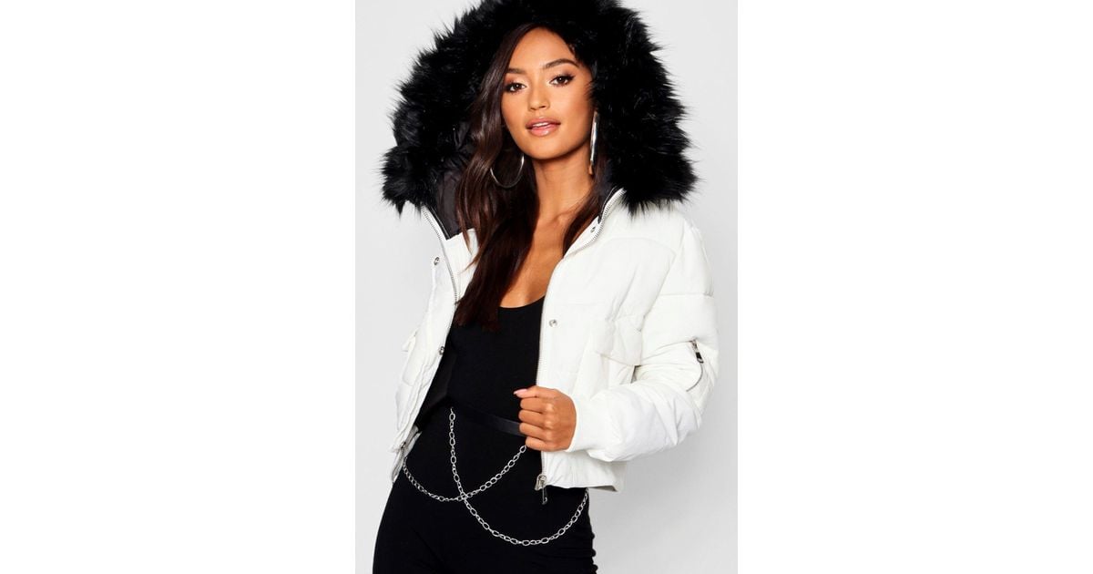 petite luxe faux fur hood sporty cropped coat