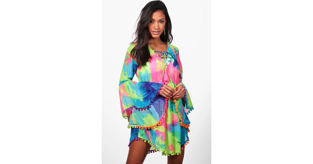 tropical pom pom beach dress