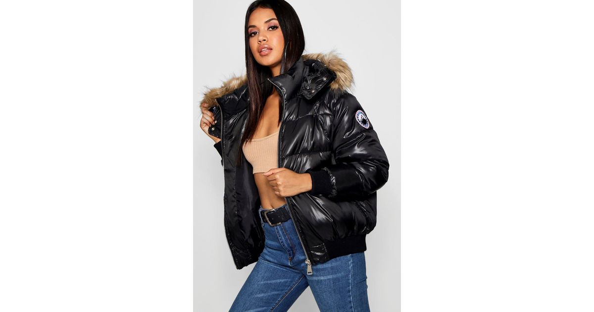 faux fur trim cire puffer jacket