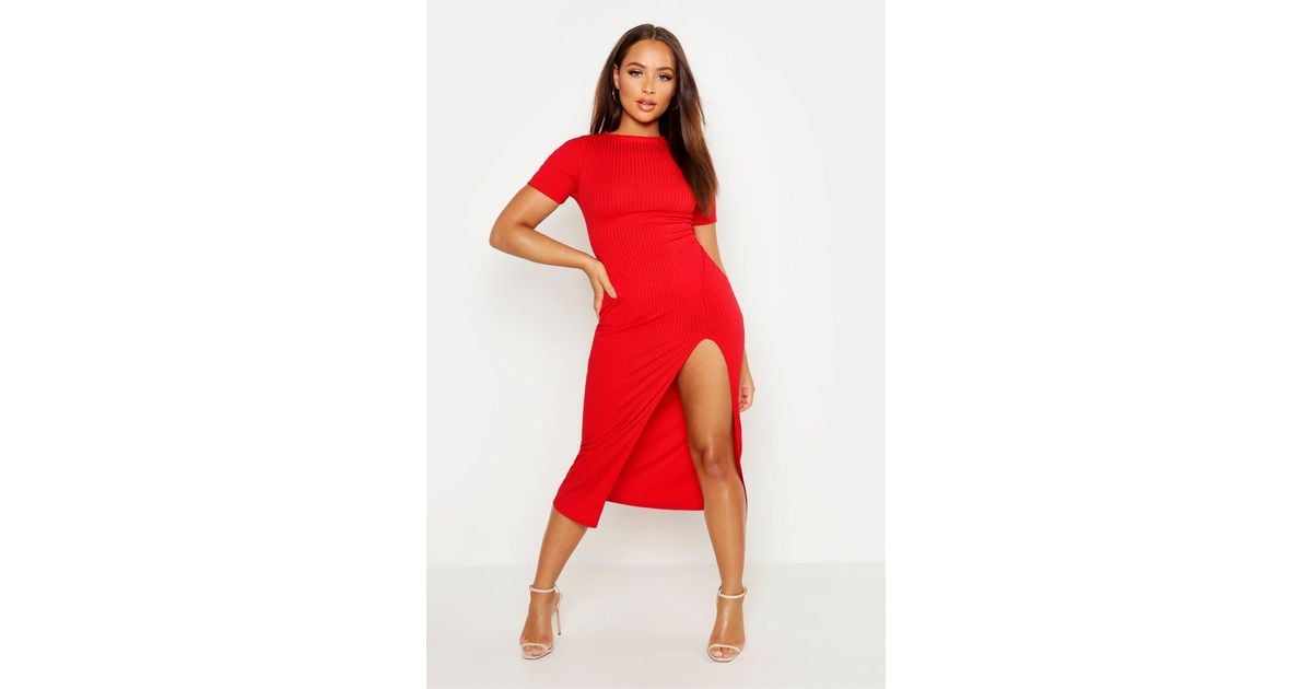 jumbo rib split side midi dress