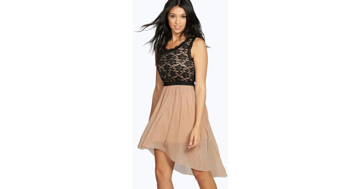 boutique lace top chiffon dip hem dress