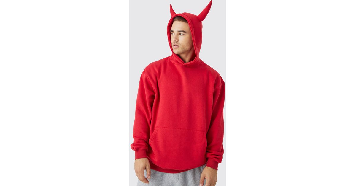 BoohooMAN Oversized Devil Horn Hoodie in Red for Men Lyst UK