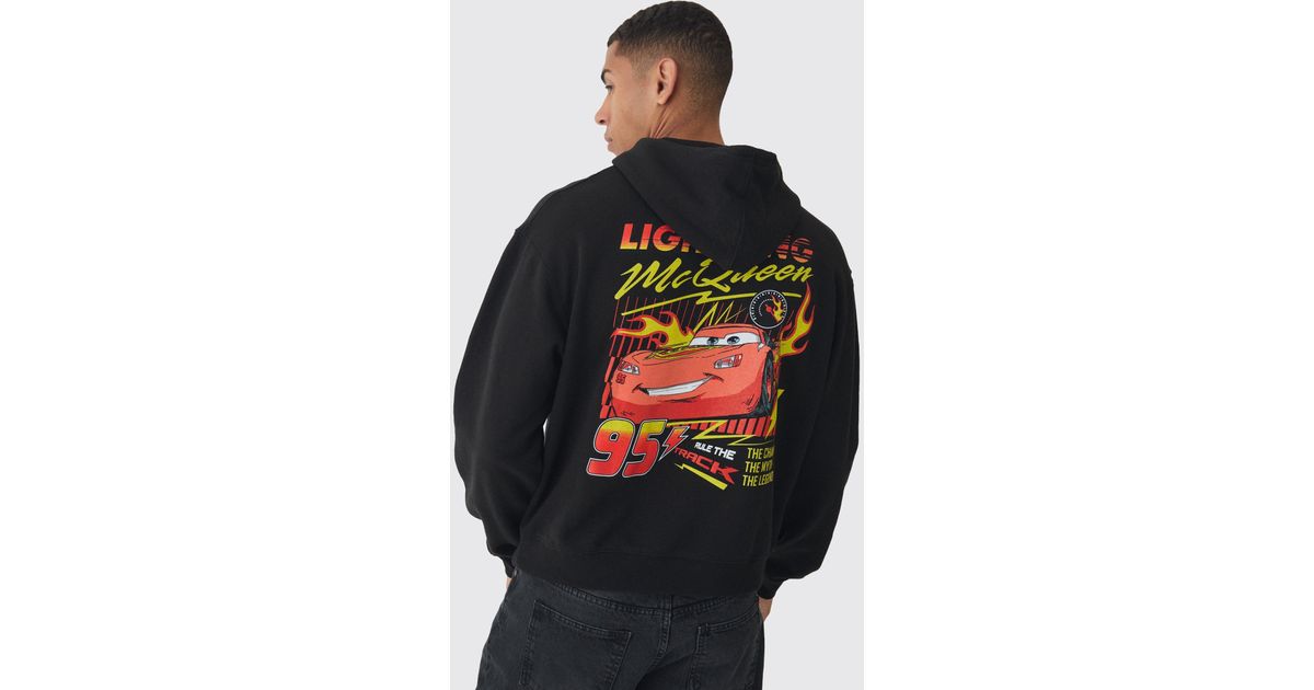 BoohooMAN Oversized Pixar Cars License Print Hoodie in Black